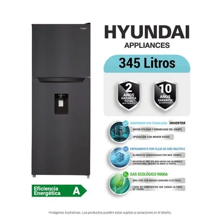 Refrigeradora Hyundai 345 L Negro con Dispensador