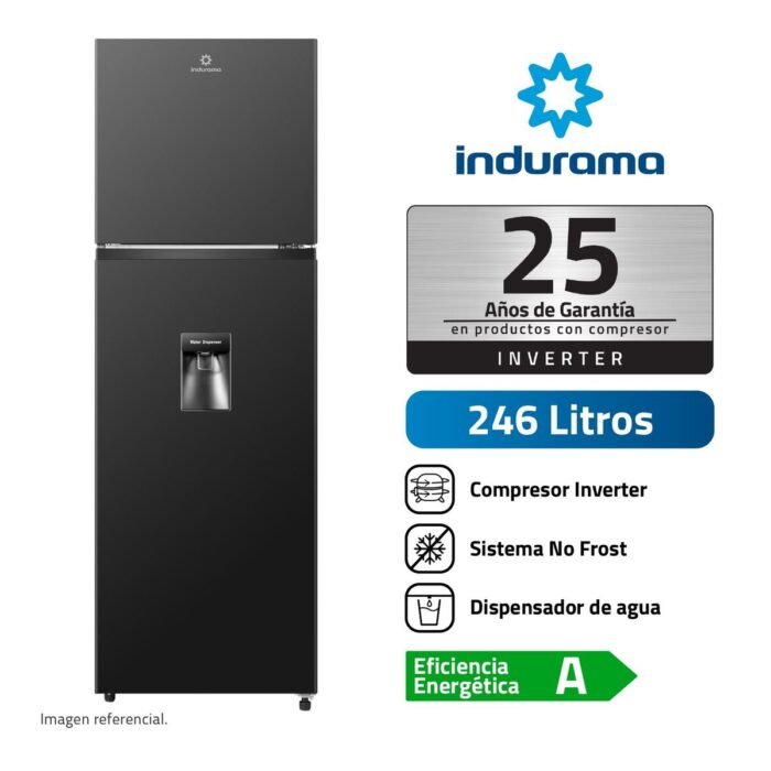 Refrigeradora Indurama Negro 246L con Dispensador
