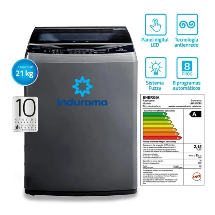 LAVADORA INDURAMA 21KG INVERTE LRI-21CRI